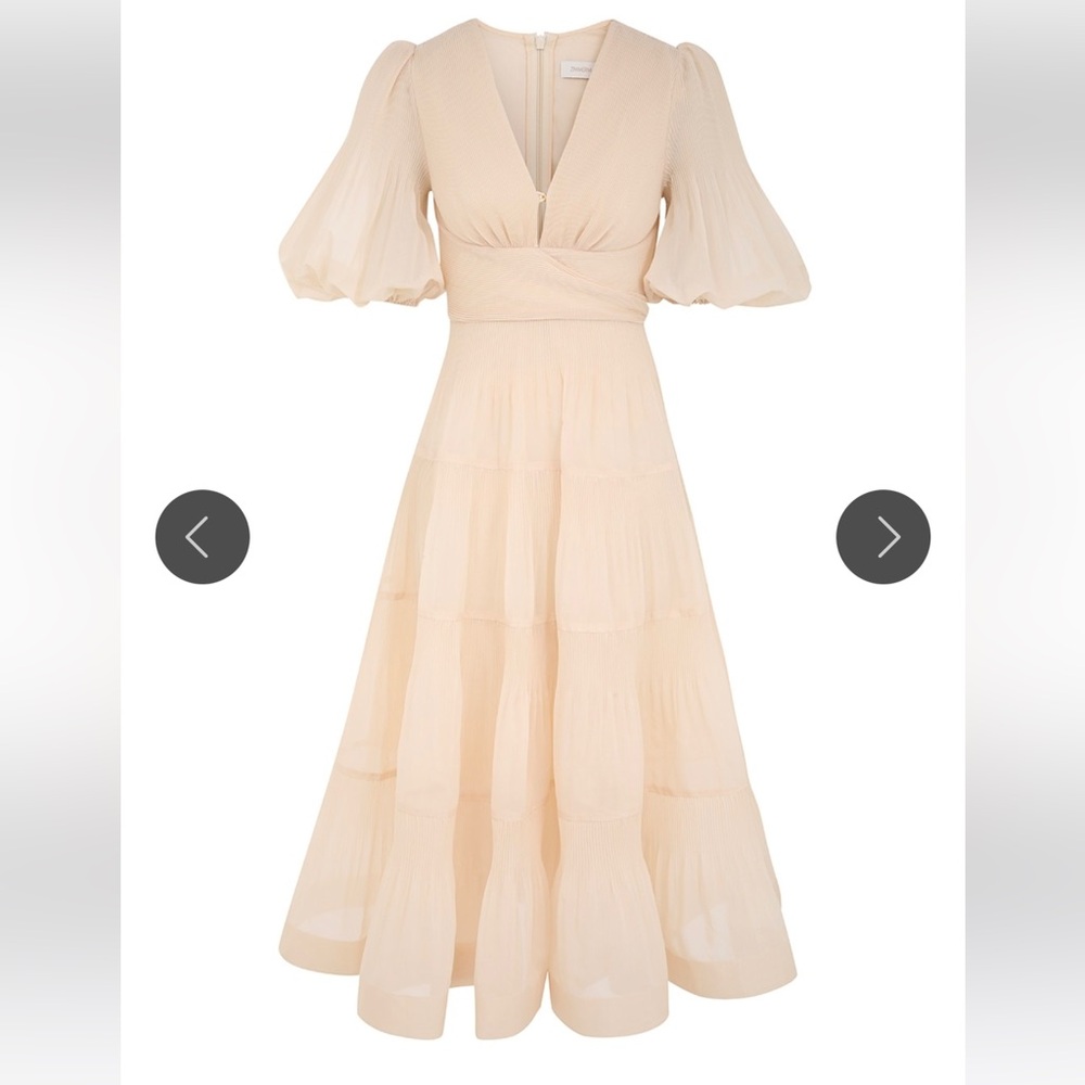 NWT Zimmerman Cream Tiered plissé-taffeta Midi Dress